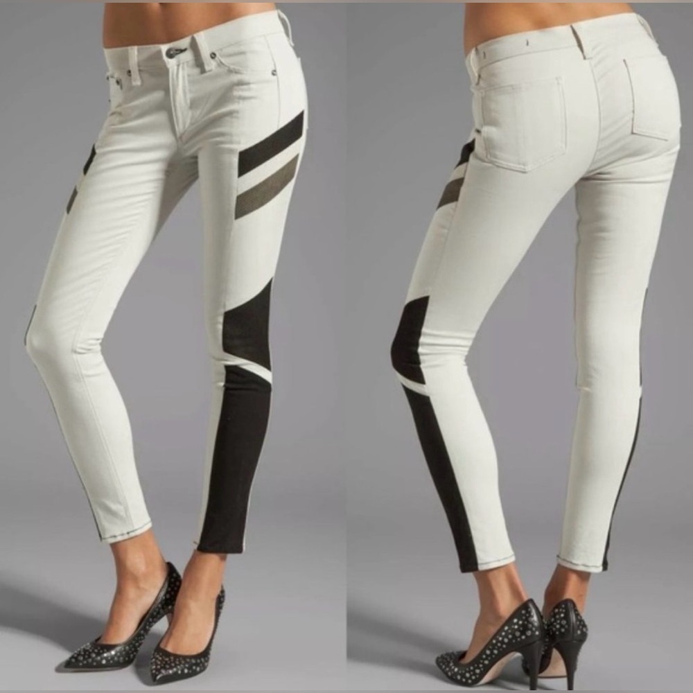 NWT Rag & Bone Halifax Tri-Tone Lambskin Panel Motocross Ankle Skinny Jeans 29